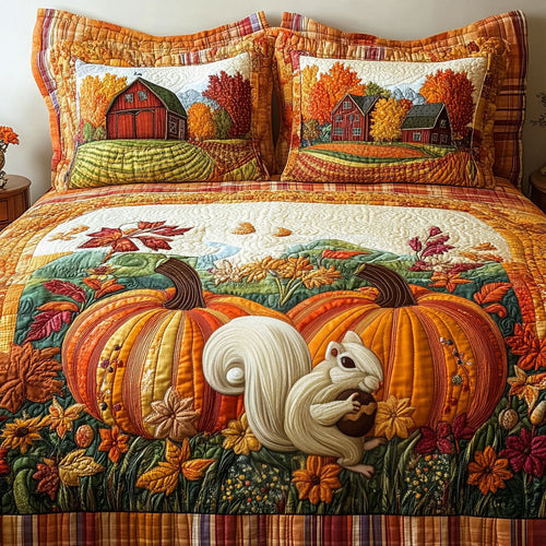 Squirrels Harvest 3-Piece Quilted Bedding Set NCU0PT8276
