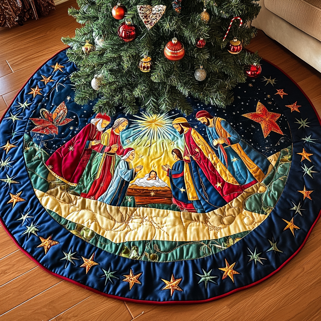 Nativity Christmas Quilted Tree Skirt NCU0VT315