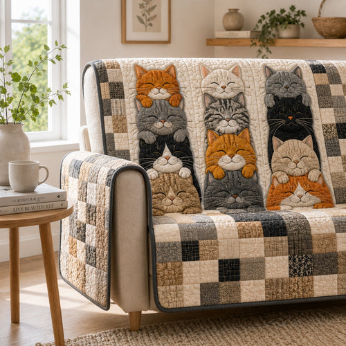Stacked Purr Companions Quilted Sofa Cover NCU0VL3946