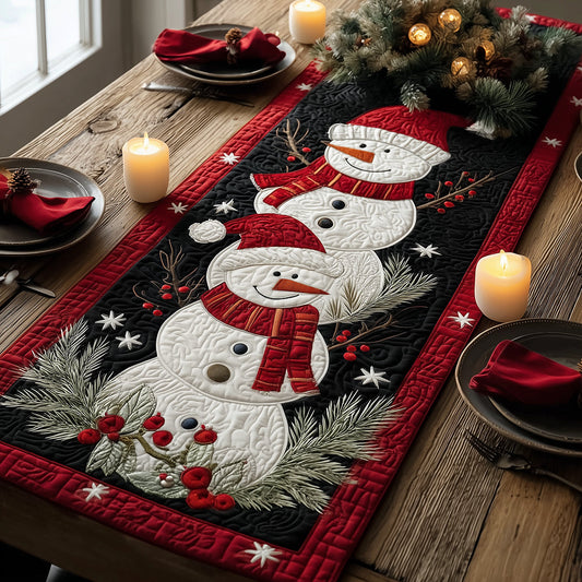 Stacked with Snowmen Quilted Table Runner NCU0TH3862