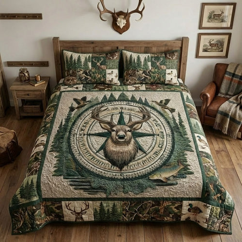 Stag Compass 3-Piece Quilted Bedding Set NCU0VL3416