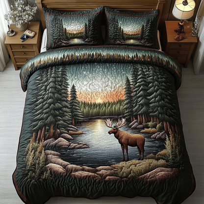 Stag Elegance 3-Piece Quilted Bedding Set NCU0VH2365