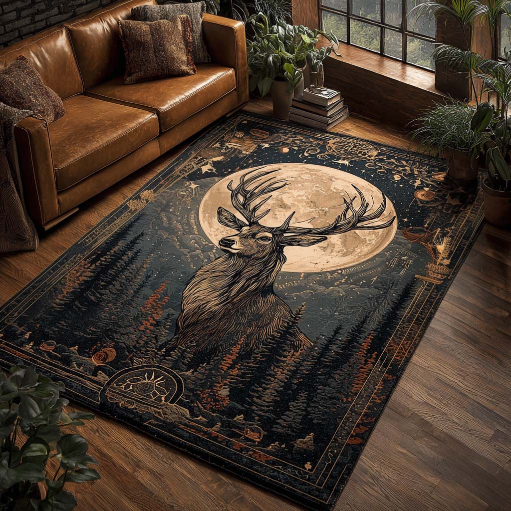 Stag of the Silver Moon Area Rug NCU0PT9421 – Vantique