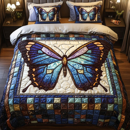 Stained Glass Butterfly 3-Piece Quilted Bedding Set NCU0NT6551