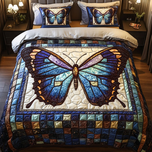 Stained Glass Butterfly 3-Piece Quilted Bedding Set NCU0NT6551