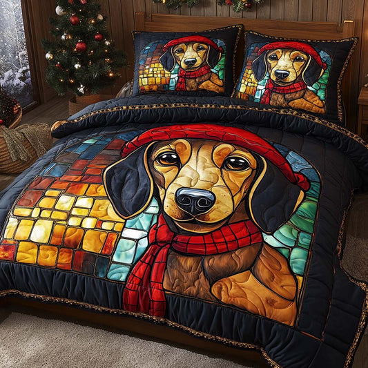 Stained Glass Dachshund 3-Piece Quilted Bedding Set NCU0XD715