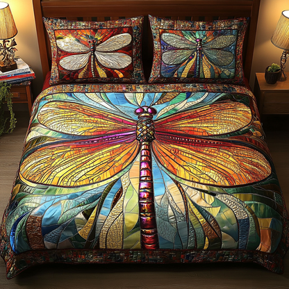 Stained Glass Dragonfly 3-Piece Quilted Bedding Set NCU0VL1033