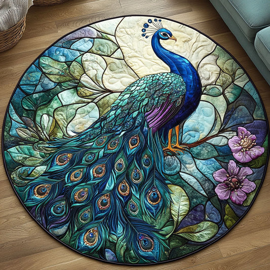 Stained Glass Peacock Quilted Round Mat NCU0NT4892