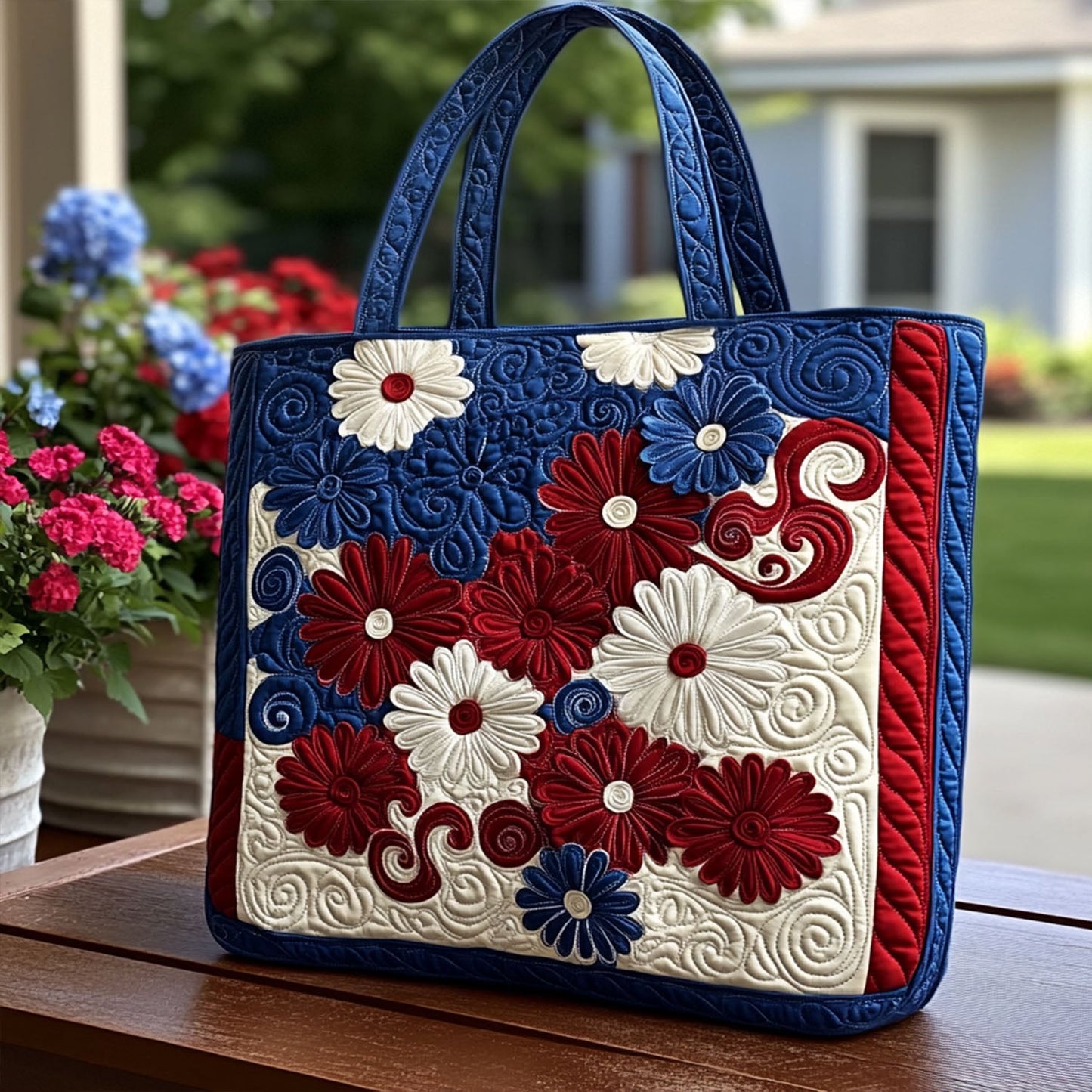 Star-Spangled Daisies Quilted Tote Bag NCU0PT8190