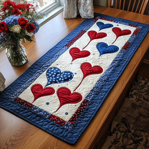 Star-Spangled Heart Quilted Table Runner NCU0PT3598