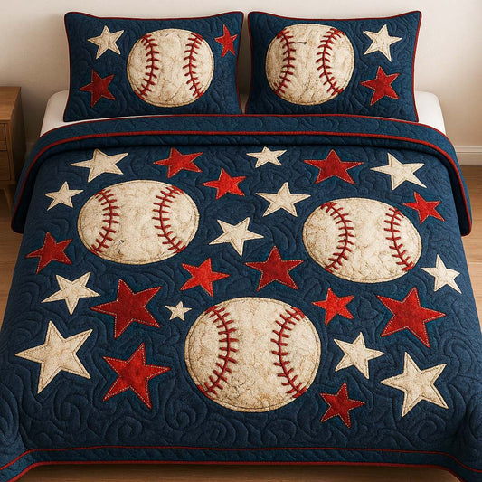Star Spangled Baseball 3-Piece Quilted Bedding Set NCU0NT8232