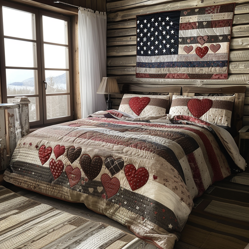 Star Spangled Heart 3-Piece Quilted Bedding Set NCU0DV5788