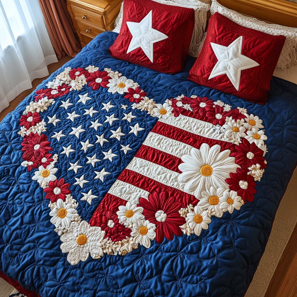 Star Spangled Heart 3-Piece Quilted Bedding Set NCU0NT7522
