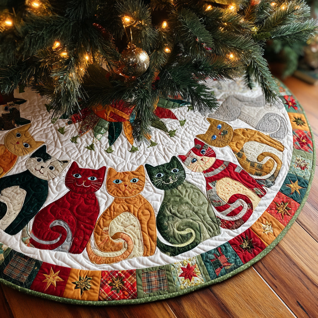 Starfall Cat Quilted Christmas Tree Skirt NCU0HH1161