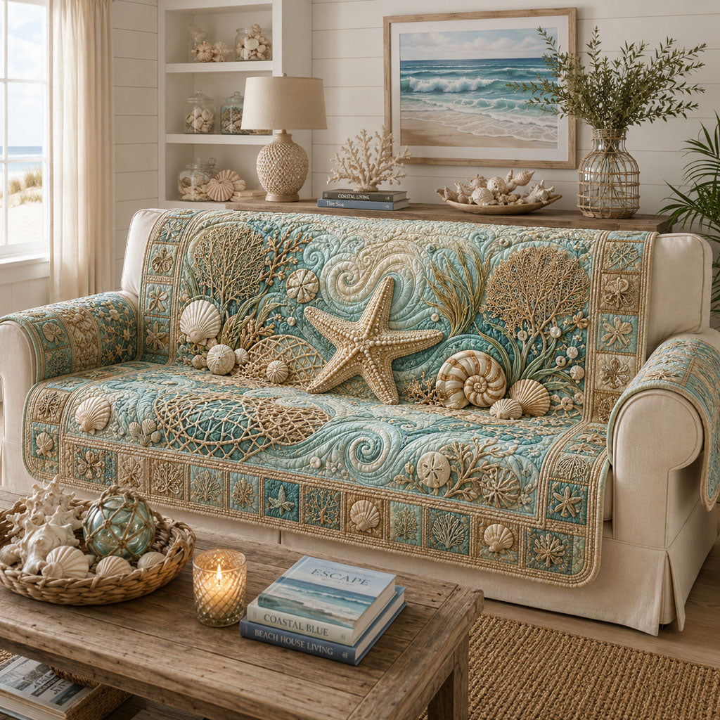 Starfish Bay Quilted Sofa Cover NCU0PT11797