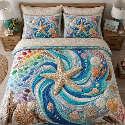 Starfish Harbor 3-Piece Quilted Bedding Set NCU0PT11805
