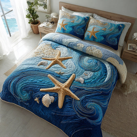 Starfish Ocean Life 3-Piece Quilted Bedding Set NCU0HH334