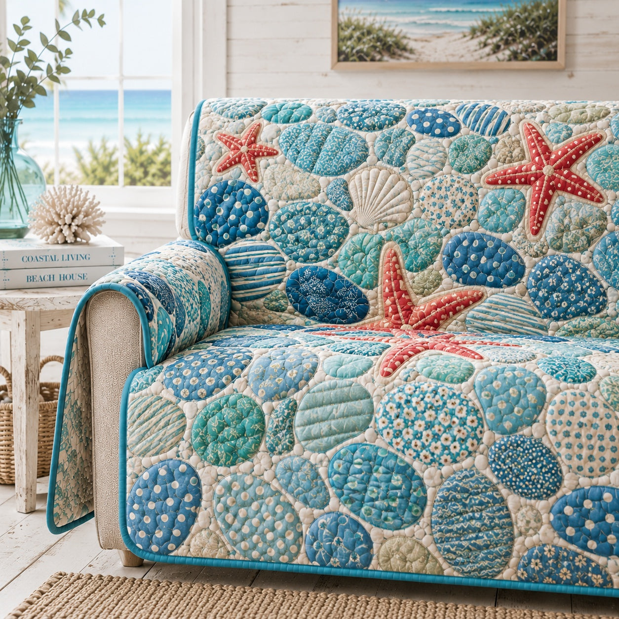 Starfish Pebble Shoal Quilted Sofa Cover NCU0VL3965