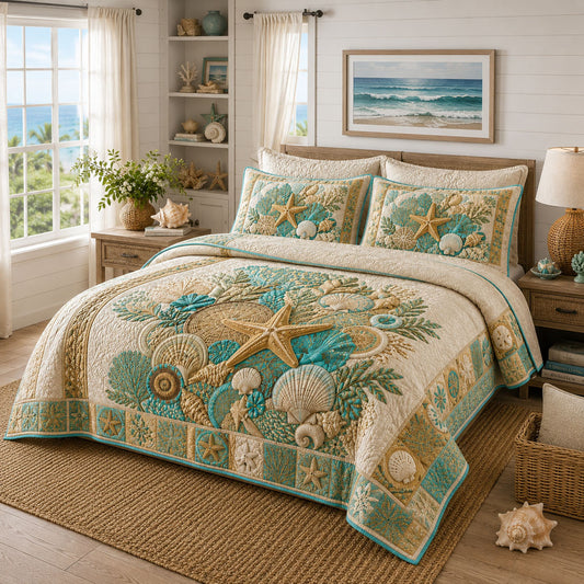 Starfish Sanctuary 3-Piece Quilted Bedding Set NCU0PT11806