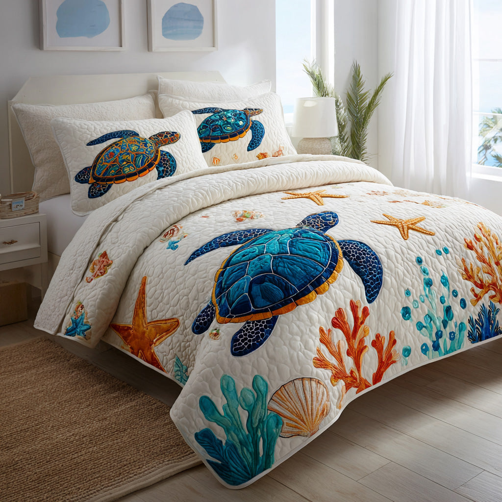 Starfish Serenity 3-Piece Quilted Bedding Set NCU0VL3165