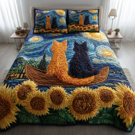 Starlit Cat Garden 3-Piece Quilted Bedding Set NCU0TD1813