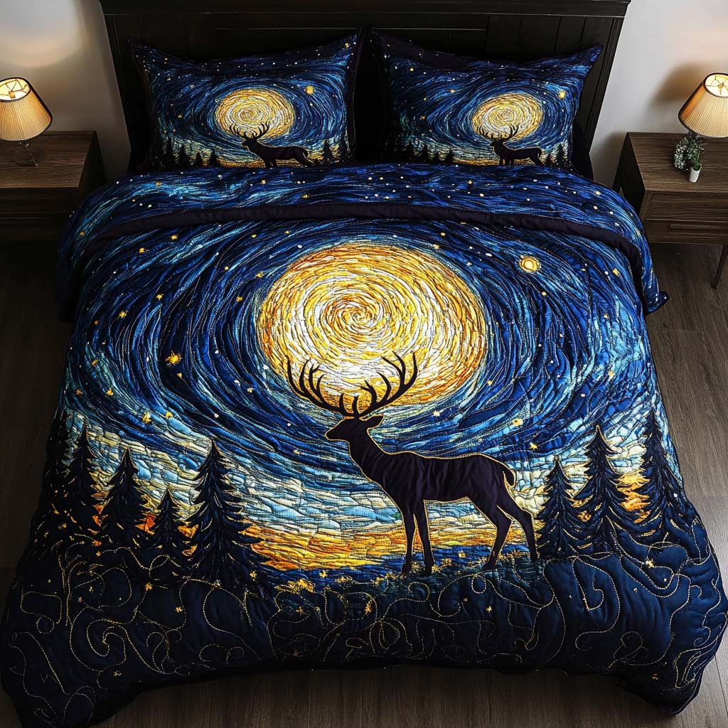 Starlit Stag 3-Piece Quilted Bedding Set NCU0NT9146
