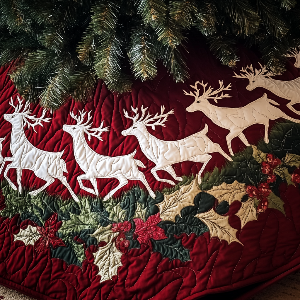 Starlit Stag Quilted Christmas Tree Skirt NCU0VH418