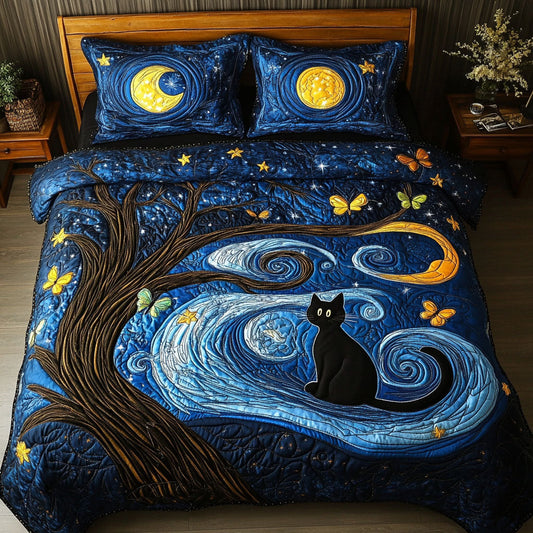 Starry-eyed Kitty 3-Piece Quilted Bedding Set NCU0PT7114