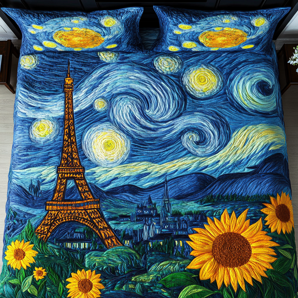 Starry Eiffel 3-Piece Quilted Bedding Set NCU0DV5078