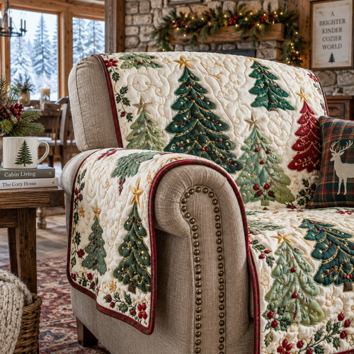 Starry Evergreen Grove Quilted Sofa Cover NCU0VL4046