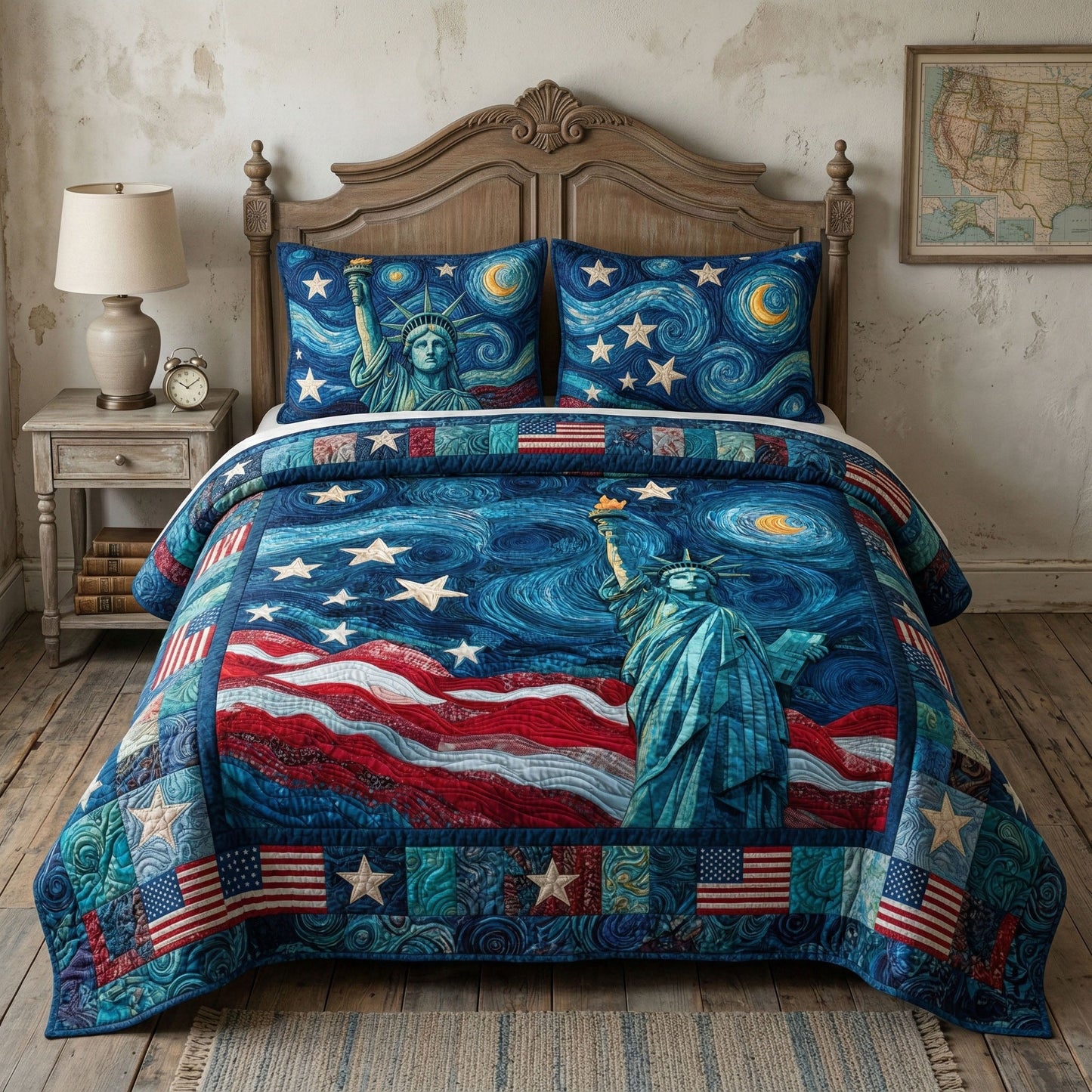 Starry Freedom Night 3-Piece Quilted Bedding Set NCU0NT12371