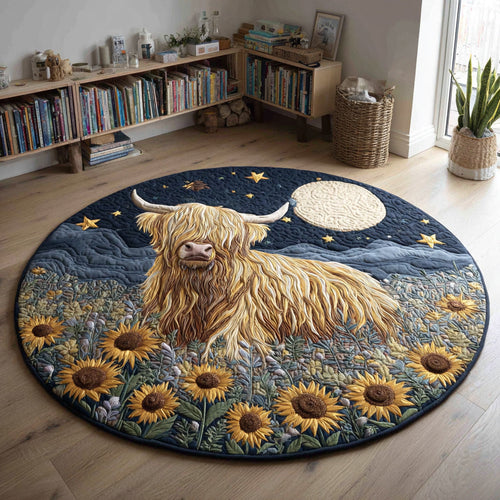 Starry Highland Cow Quilted Round Mat NCU0HH029