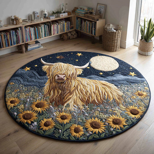 Starry Highland Cow Quilted Round Mat NCU0HH029