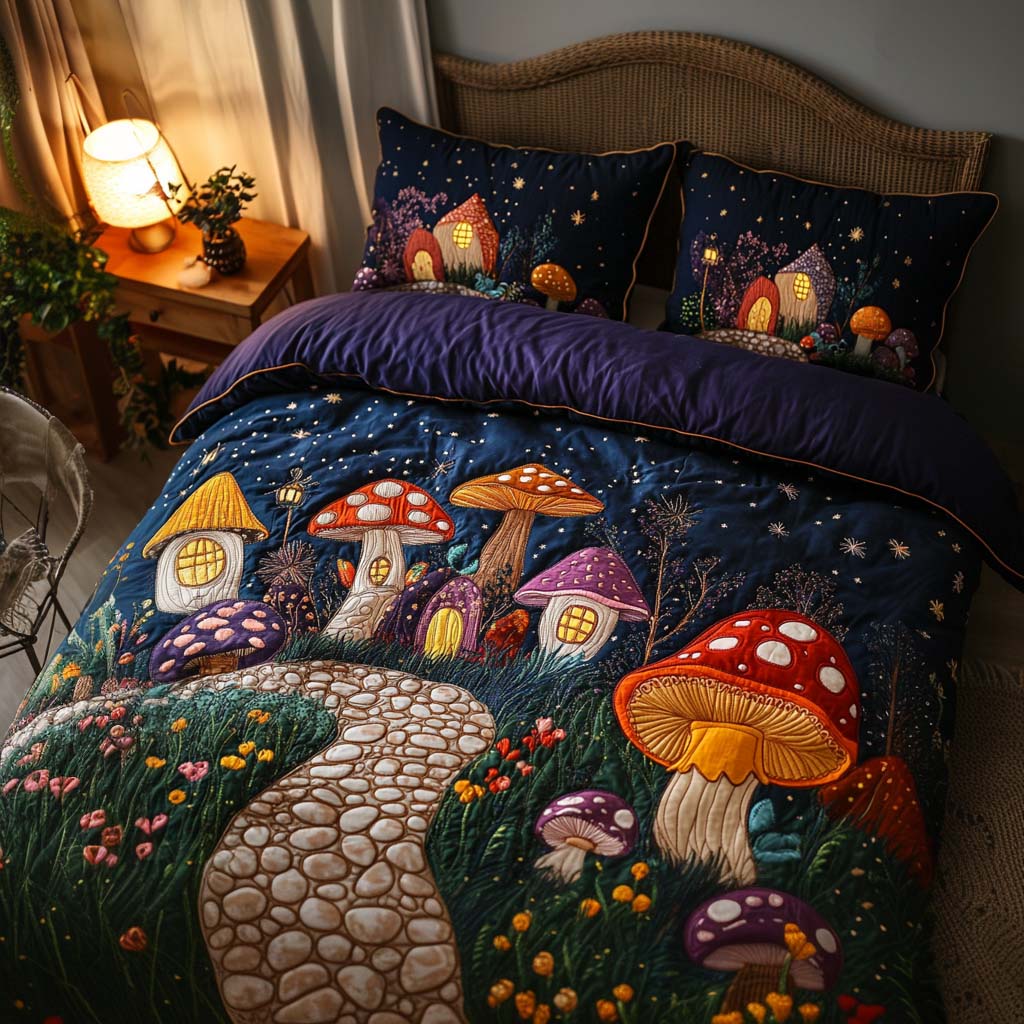 Starry Mushroom Trail 3-Piece Quilted Bedding Set NCU0NT7890