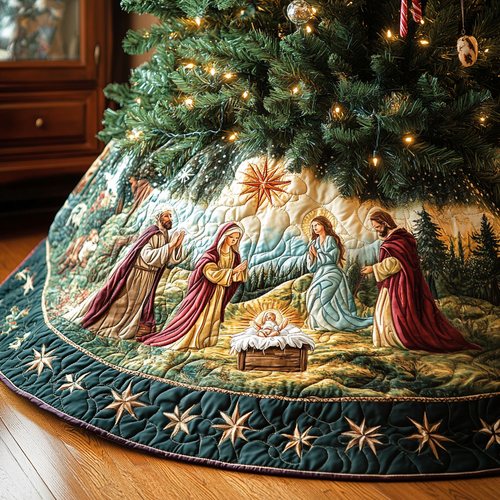 Starry Nativity Quilted Christmas Tree Skirt NCU0VH502