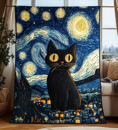 Starry Night Cat Quilted Blanket NCU0DV626