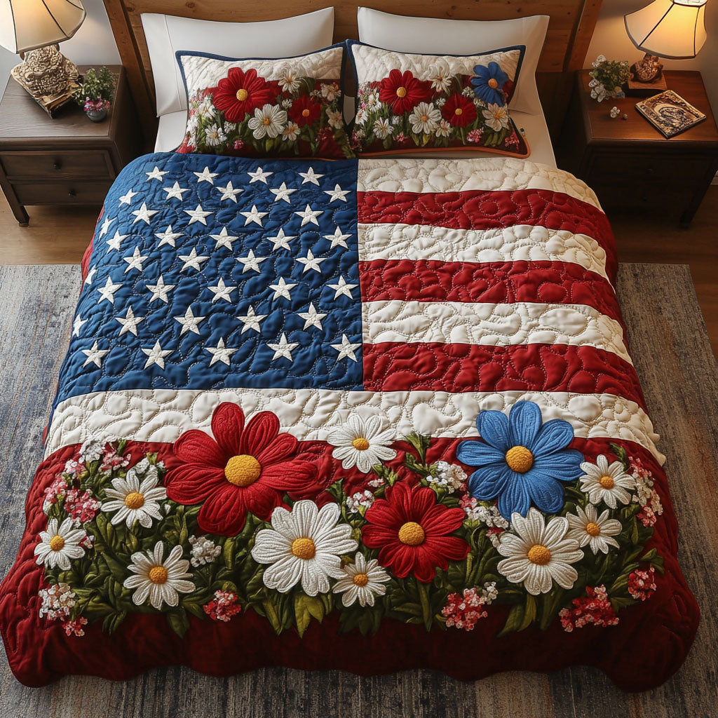 Starry Red Poppies 3-Piece Quilted Bedding Set NCU0NT6243