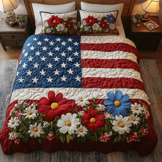 Starry Red Poppies 3-Piece Quilted Bedding Set NCU0NT6243