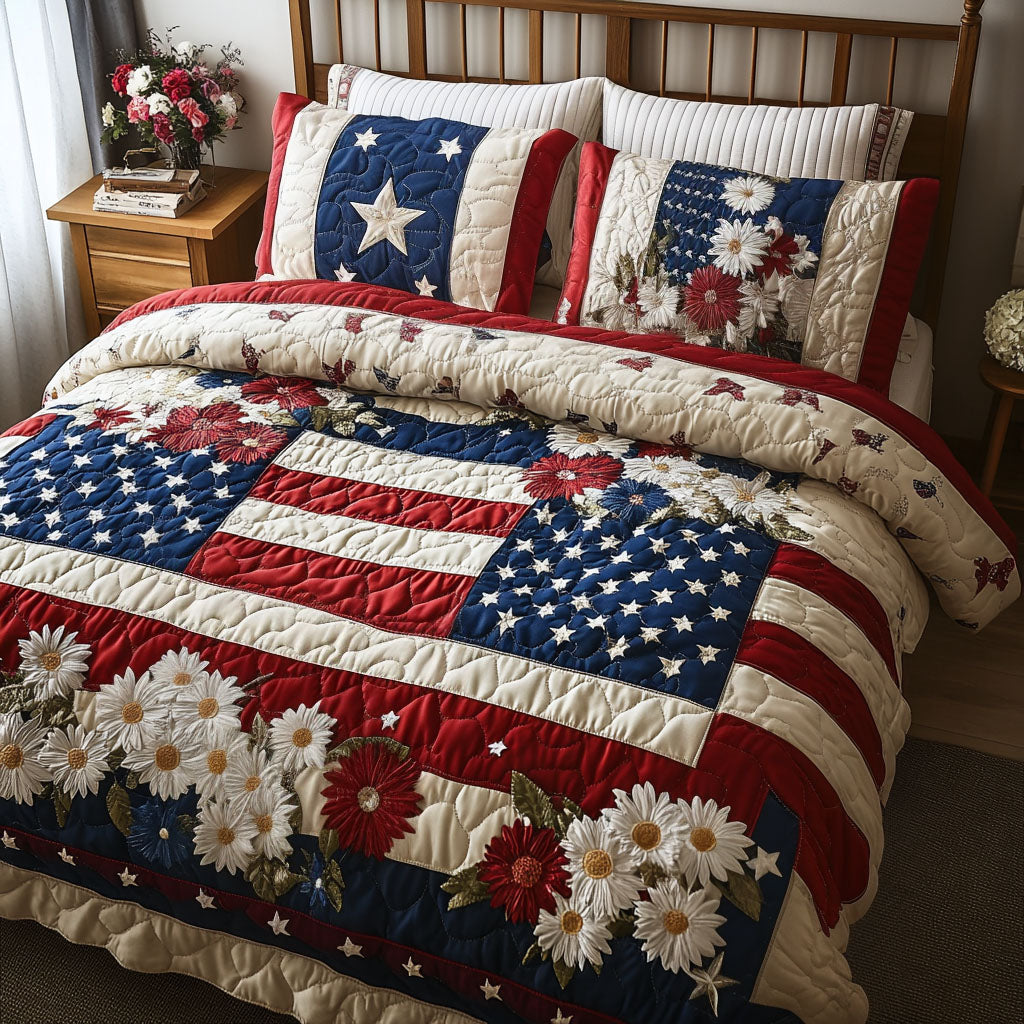 Starry Stripes 3-Piece Quilted Bedding Set NCU0PT4908