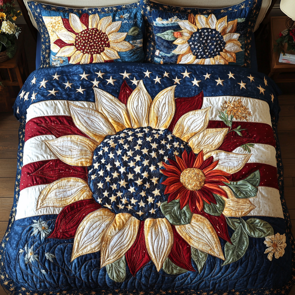 Starry Sunflower 3-Piece Quilted Bedding Set NCU0VH5697
