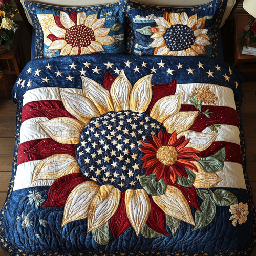 Starry Sunflower 3-Piece Quilted Bedding Set NCU0VH5697