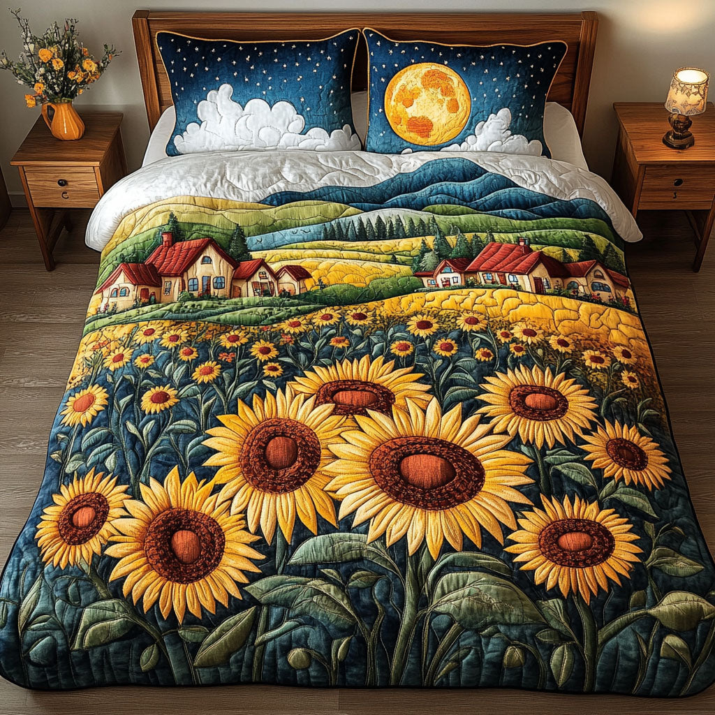 Starry Sunflower Farm 3-Piece Quilted Bedding Set NCU0NT4385