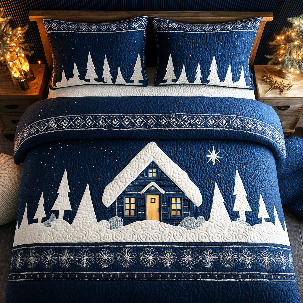 Starry Winter Cabin 3-Piece Quilted Bedding Set NCU0TV214