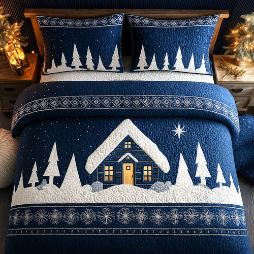 Starry Winter Cabin 3-Piece Quilted Bedding Set NCU0TV214