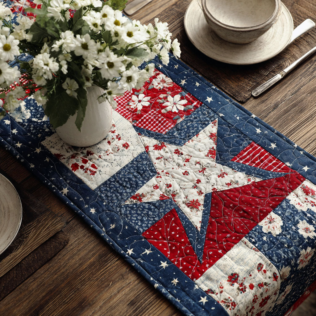 Stars and Bars Design Quilted Table Runner NCU0PT7692