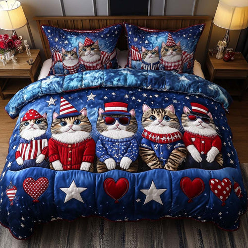 Stars and Cats 3-Piece Quilted Bedding Set NCU0NT8168