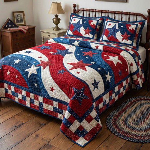 Stars and Stripes 3-Piece Quilted Bedding Set NCU0NT12372