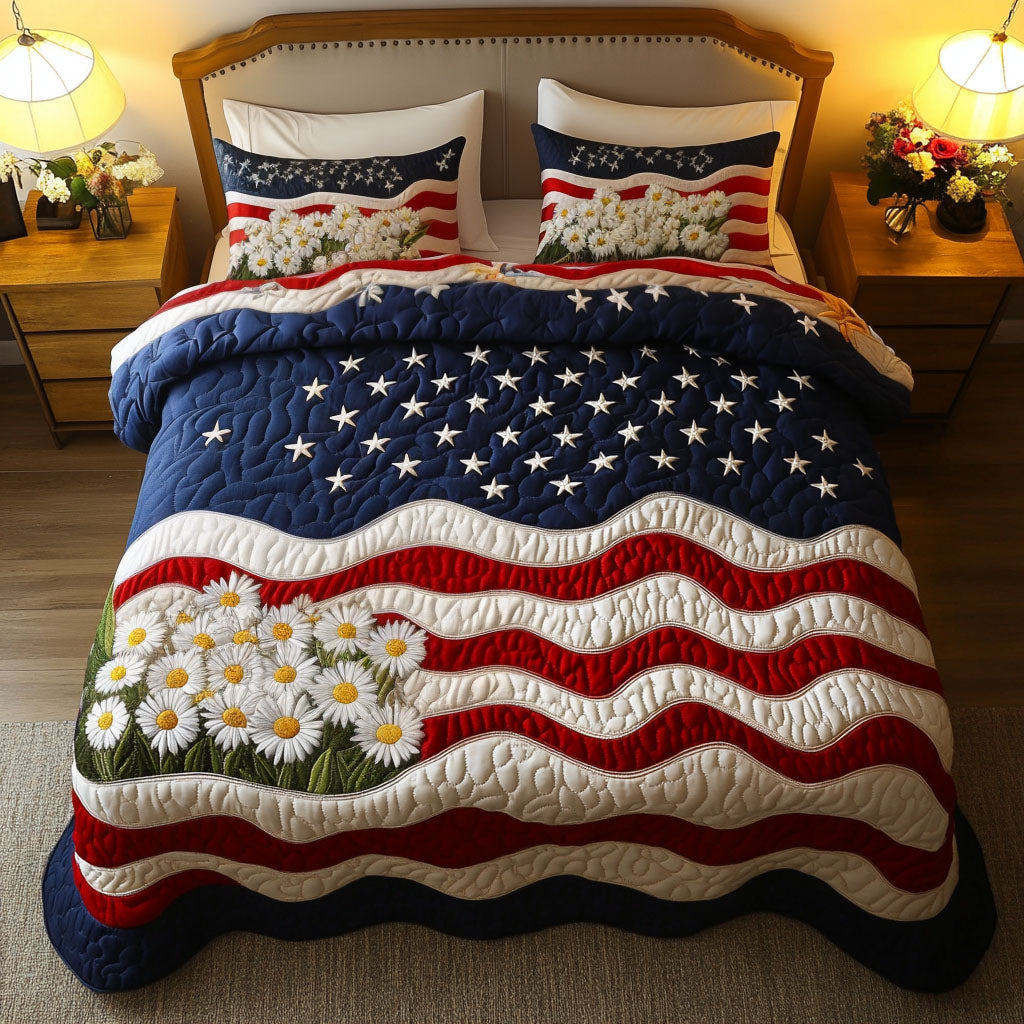 Stars and Stripes 3-Piece Quilted Bedding Set NCU0NT5363