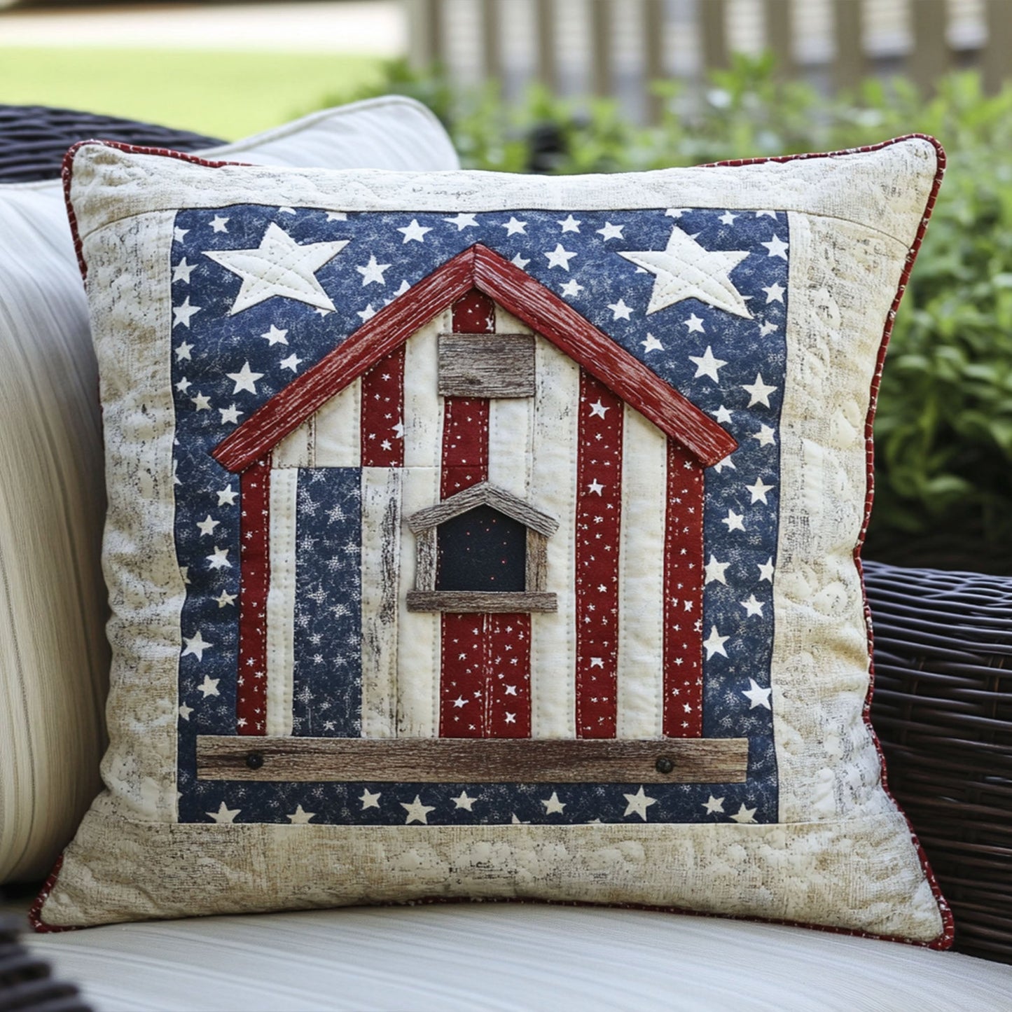 Stars and Stripes Birdhouse Quilted Pillow Case NCU0PT7709