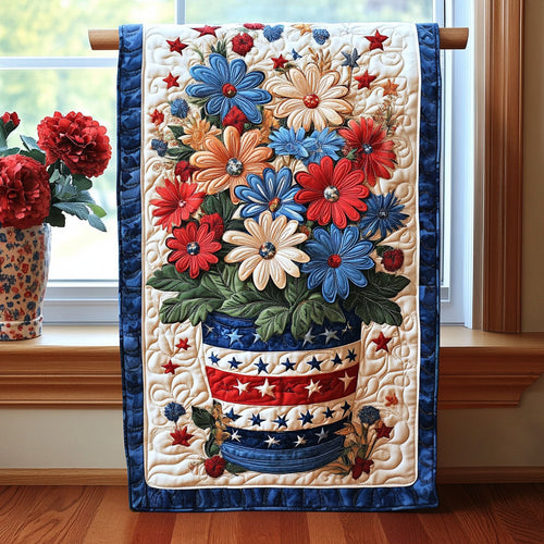 Stars and Stripes Blooms Quilted Table Runner NCU0PT3313